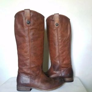 Frye 6 melissa button tall cognac leather boots